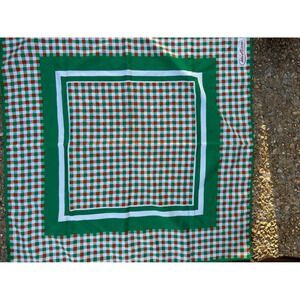 Christian Scarf Womens OS Green Gingham Check Vintage Square Neck Hair Wrap Good